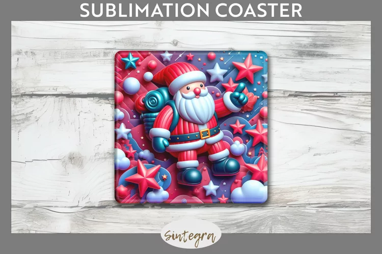 3D Christmas Santa v56 Square Coaster Sublimation