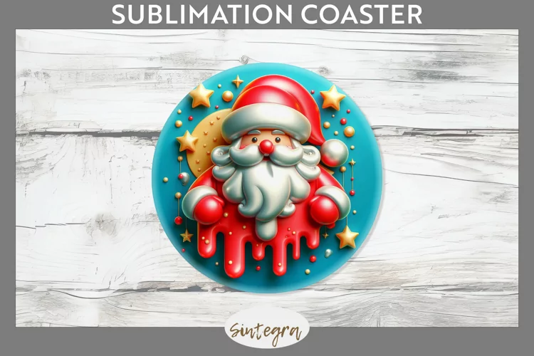 3D Christmas Santa v57 Round Coaster Sublimation