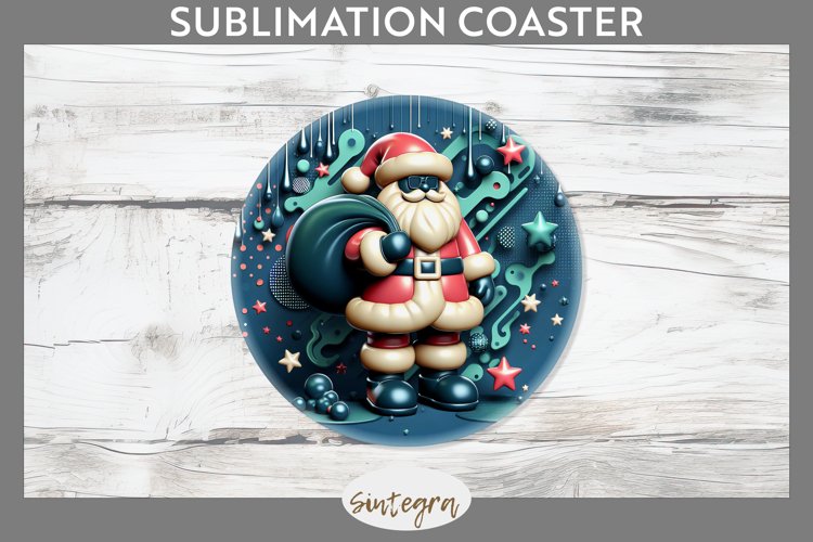 3D Christmas Santa v58 Round Coaster Sublimation