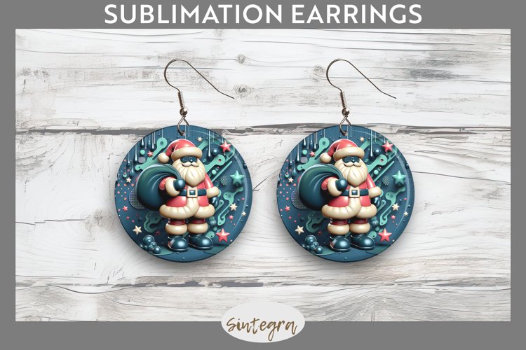 3D Christmas Santa v58 Round Earrings Sublimation