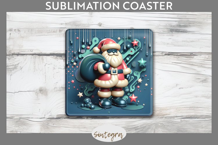 3D Christmas Santa v58 Square Coaster Sublimation example image 1