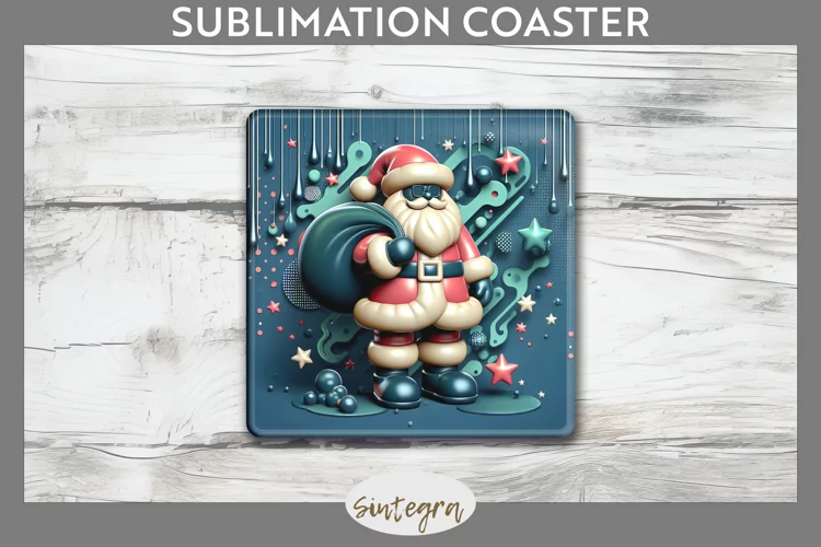 3D Christmas Santa v58 Square Coaster Sublimation