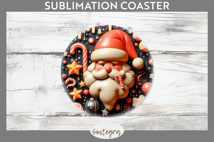 3D Christmas Santa v59 Round Coaster Sublimation example image 1