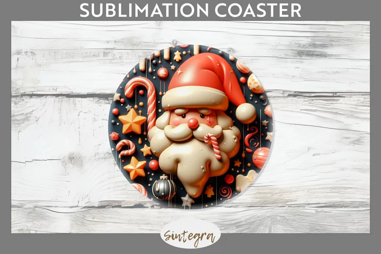 3D Christmas Santa v59 Round Coaster Sublimation