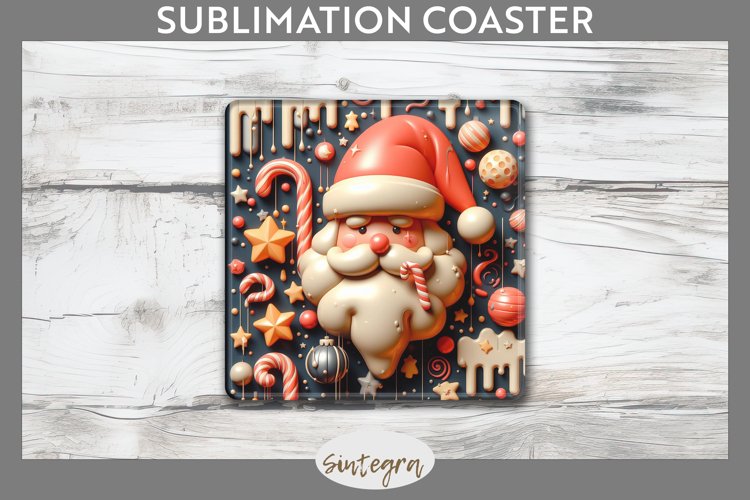 3D Christmas Santa v59 Square Coaster Sublimation example image 1