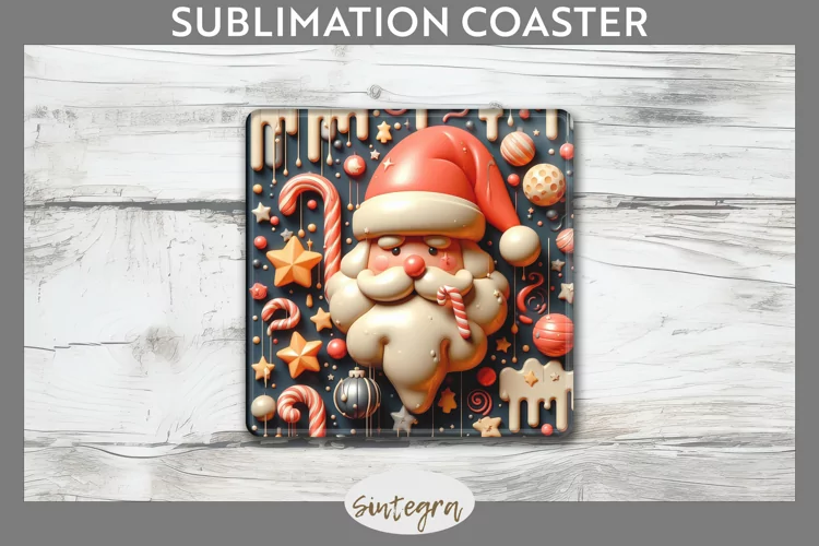 3D Christmas Santa v59 Square Coaster Sublimation