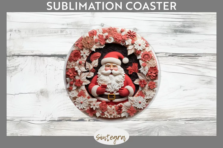 3D Christmas Santa v6 Round Coaster Sublimation