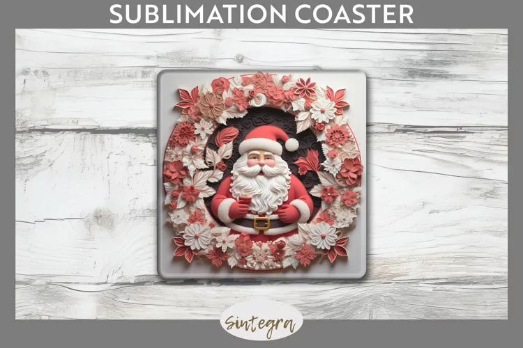 3D Christmas Santa v6 Square Coaster Sublimation
