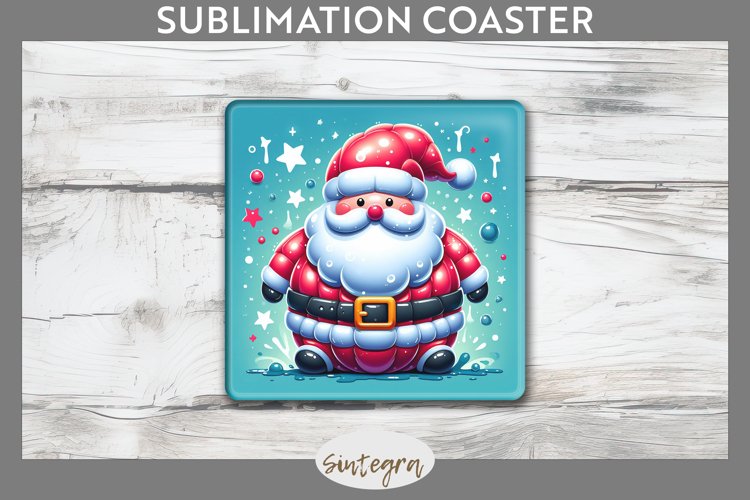 3D Christmas Santa v60 Square Coaster Sublimation example image 1