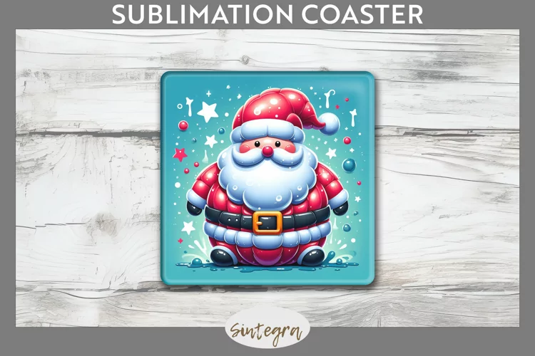 3D Christmas Santa v60 Square Coaster Sublimation