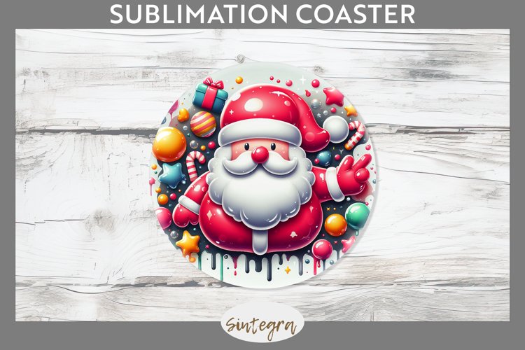 3D Christmas Santa v61 Round Coaster Sublimation
