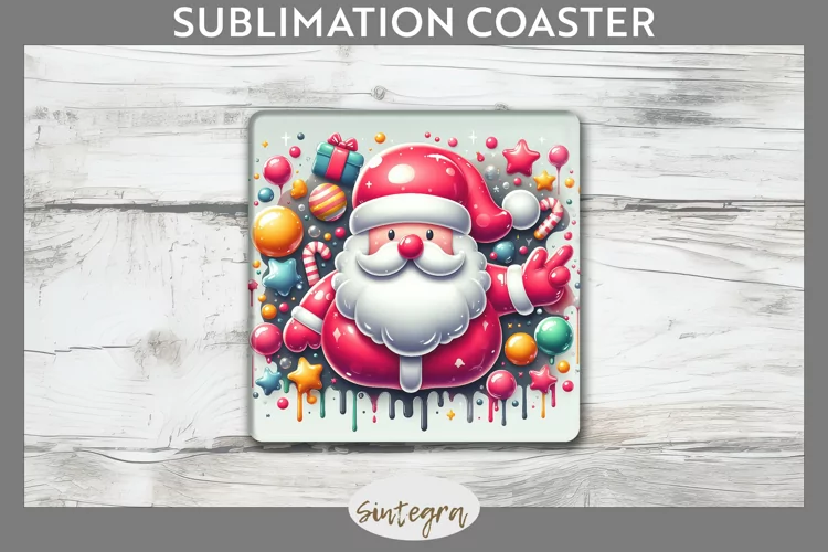 3D Christmas Santa v61 Square Coaster Sublimation