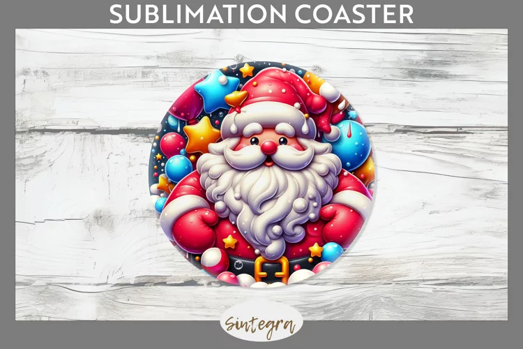 3D Christmas Santa v62 Round Coaster Sublimation