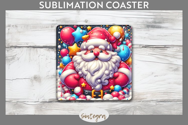3D Christmas Santa v62 Square Coaster Sublimation