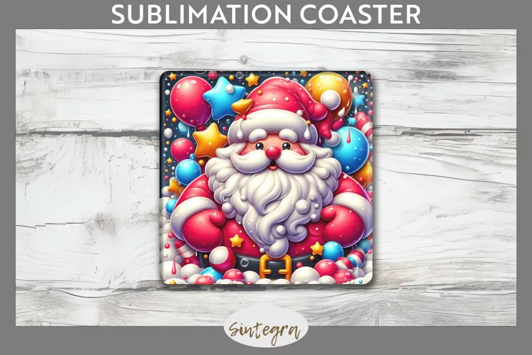 3D Christmas Santa v62 Square Coaster Sublimation