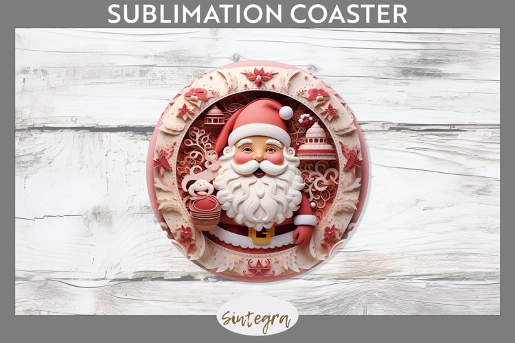3D Christmas Santa v7 Round Coaster Sublimation example image 1