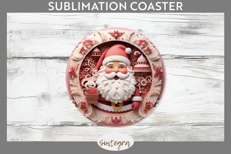 3D Christmas Santa v7 Round Coaster Sublimation