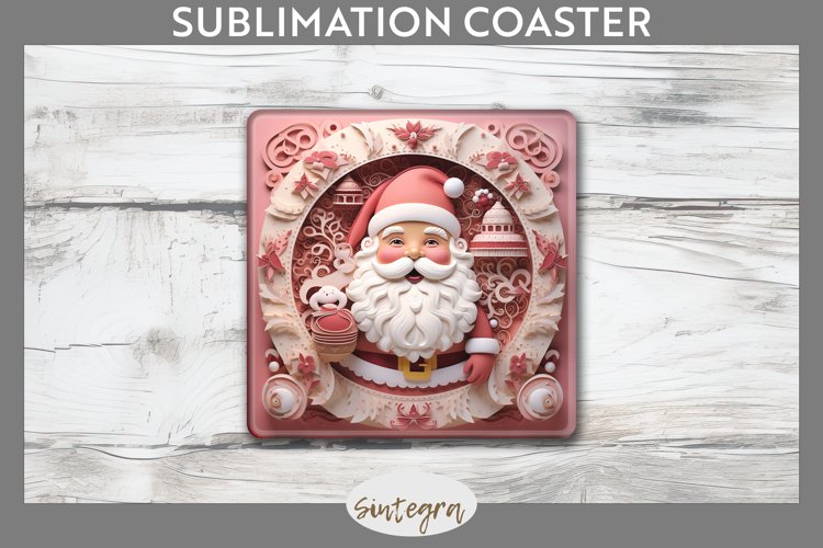 3D Christmas Santa v7 Square Coaster Sublimation example image 1
