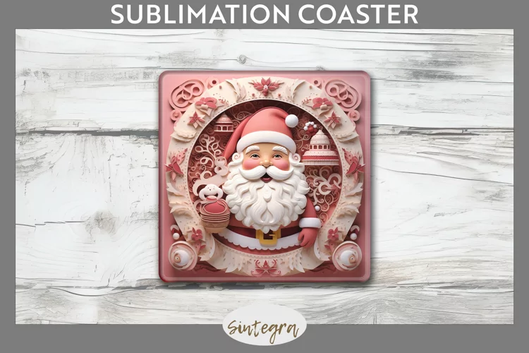 3D Christmas Santa v7 Square Coaster Sublimation