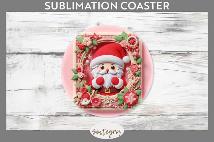 3D Christmas Santa v8 Round Coaster Sublimation example image 1