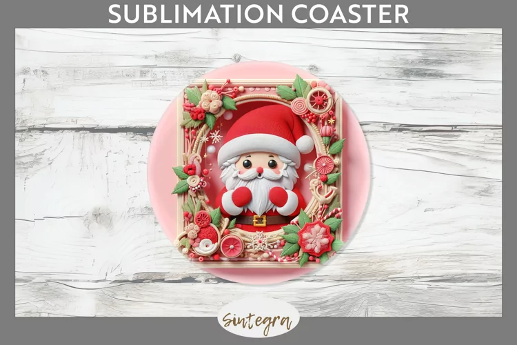 3D Christmas Santa v8 Round Coaster Sublimation