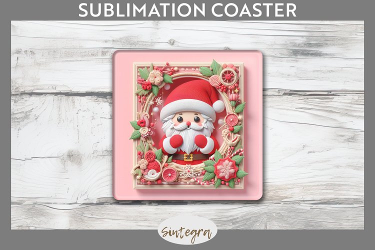 3D Christmas Santa v8 Square Coaster Sublimation example image 1