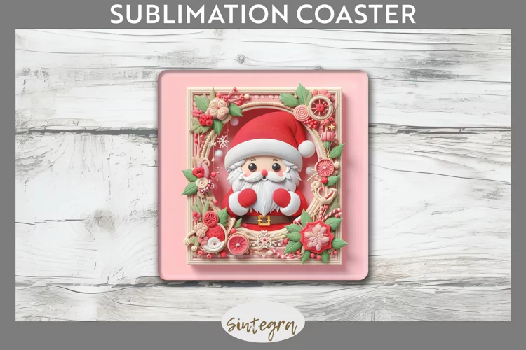 3D Christmas Santa v8 Square Coaster Sublimation