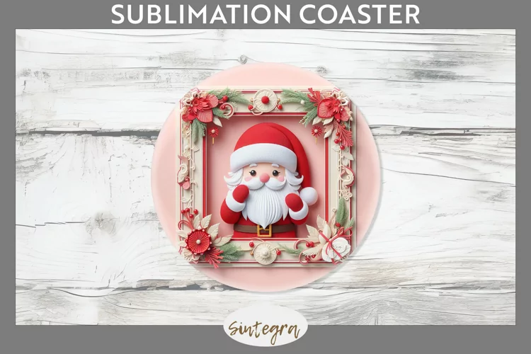 3D Christmas Santa v9 Round Coaster Sublimation