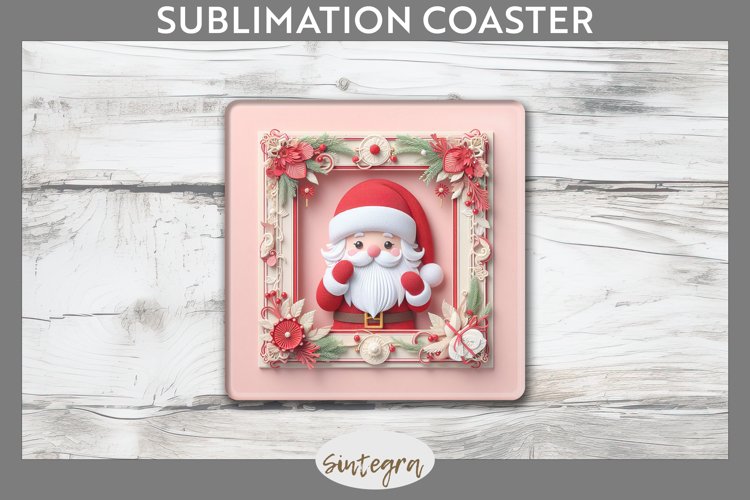 3D Christmas Santa v9 Square Coaster Sublimation example image 1