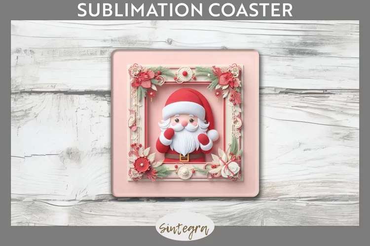 3D Christmas Santa v9 Square Coaster Sublimation