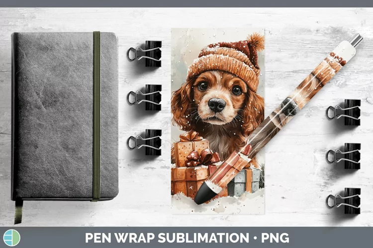 Christmas Santa Cocker Spaniel Pen Wrap Sublimation Pen Desi