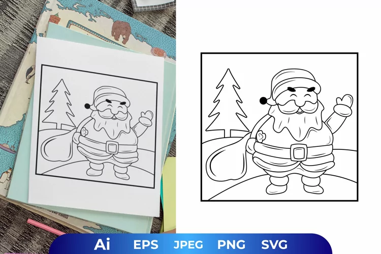 Santa Bring Christmas Present Coloring Page