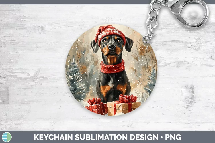 Christmas Santa Doberman Pinscher Keychain Sublimation Keyri