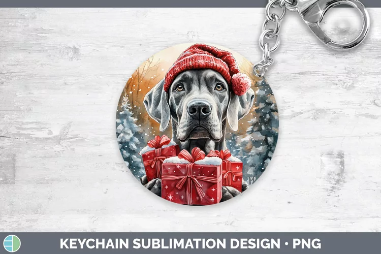 Christmas Santa Great Dane Keychain Sublimation Keyring Desi