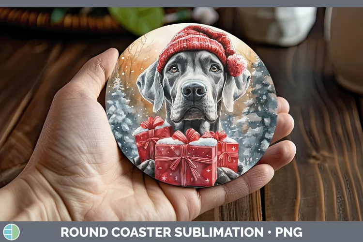 Christmas Santa Great Dane Round Coaster Sublimation Coaster