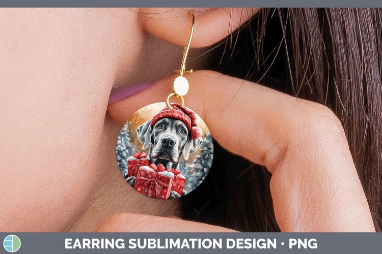 Christmas Santa Great Dane Round Earrings Sublimation Earrin