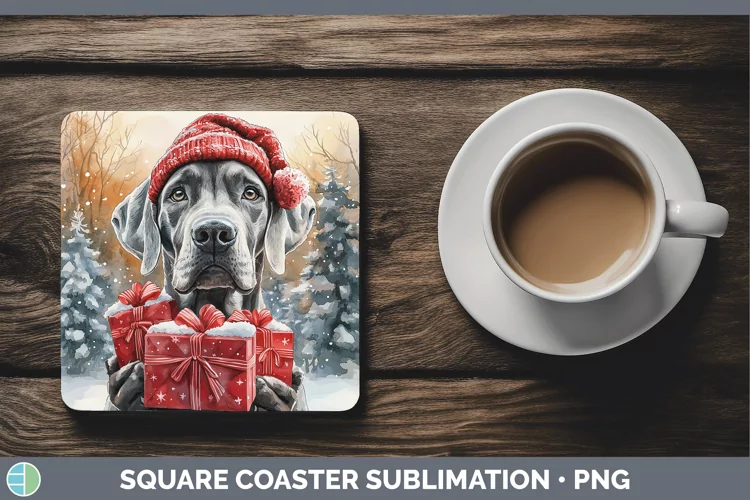 Christmas Santa Great Dane Square Coaster Sublimation Coaste