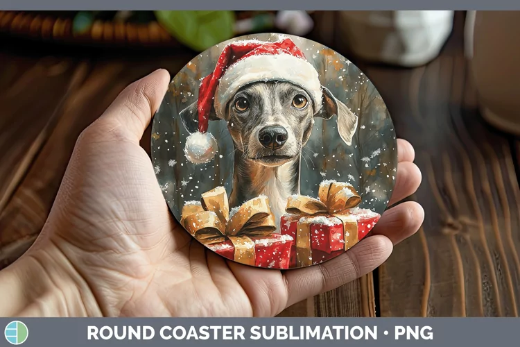 Christmas Santa Greyhound Round Coaster Sublimation Coaster