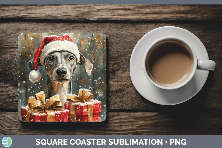 Christmas Santa Greyhound Square Coaster Sublimation Coaster