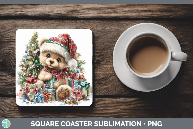 Christmas Santa Hat Bear Square Coaster Sublimation Coaster