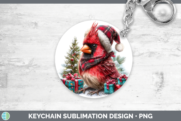 Christmas Santa Hat Cardinal Keychain Sublimation Keyring De