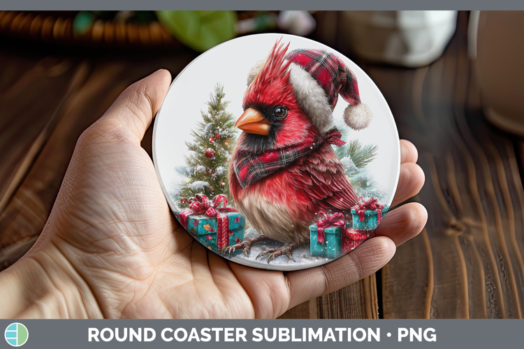 Christmas Santa Hat Cardinal Round Coaster Sublimation Coast