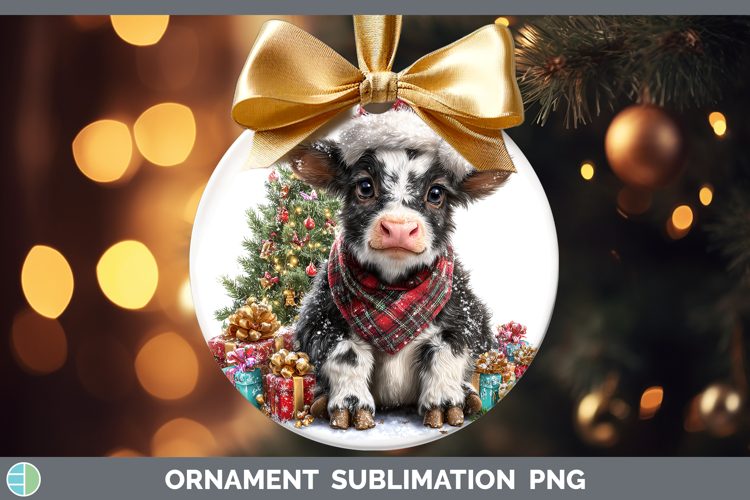 Christmas Santa Hat Cow Ornament Sublimation Bauble Designs