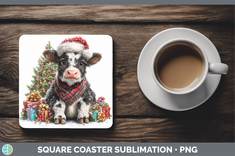 Christmas Santa Hat Cow Square Coaster Sublimation Coaster D