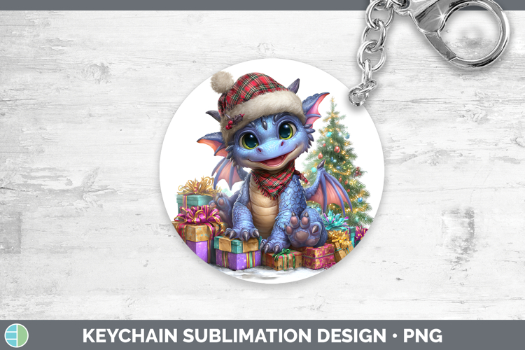 Christmas Santa Hat Dragon Keychain Sublimation Keyring Desi