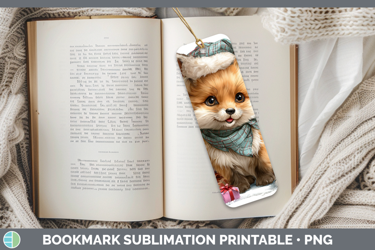 Christmas Santa Hat Fox Bookmark Sublimation Printable Desig
