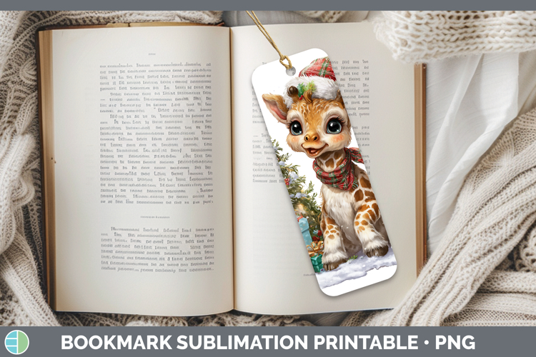 Christmas Santa Hat Giraffe Bookmark Sublimation Printable D