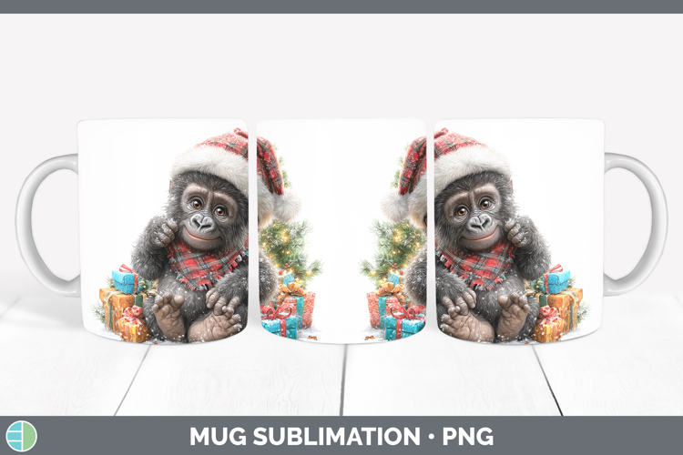 Christmas Santa Hat Gorilla Mug Wrap Sublimation Coffee Cup