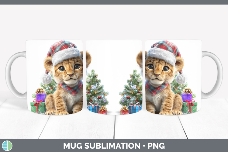 Christmas Santa Hat Lion Mug Wrap Sublimation Coffee Cup Des