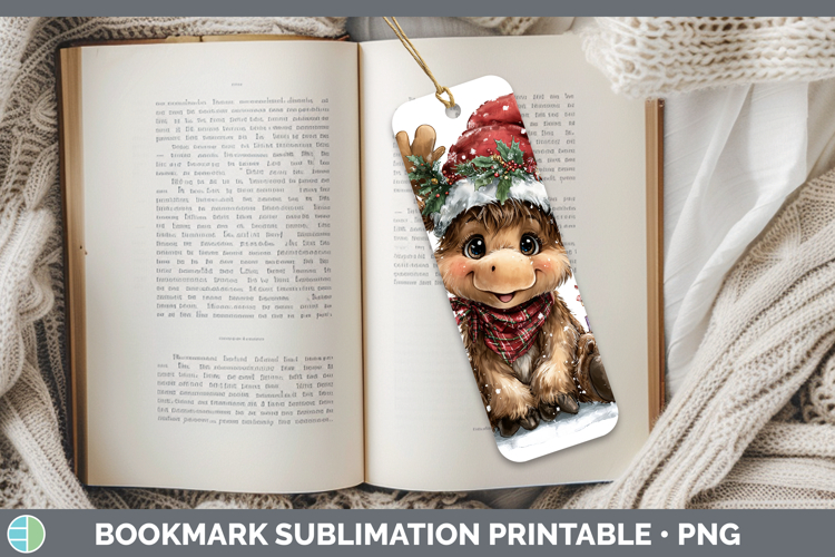 Christmas Santa Hat Moose Bookmark Sublimation Printable Des
